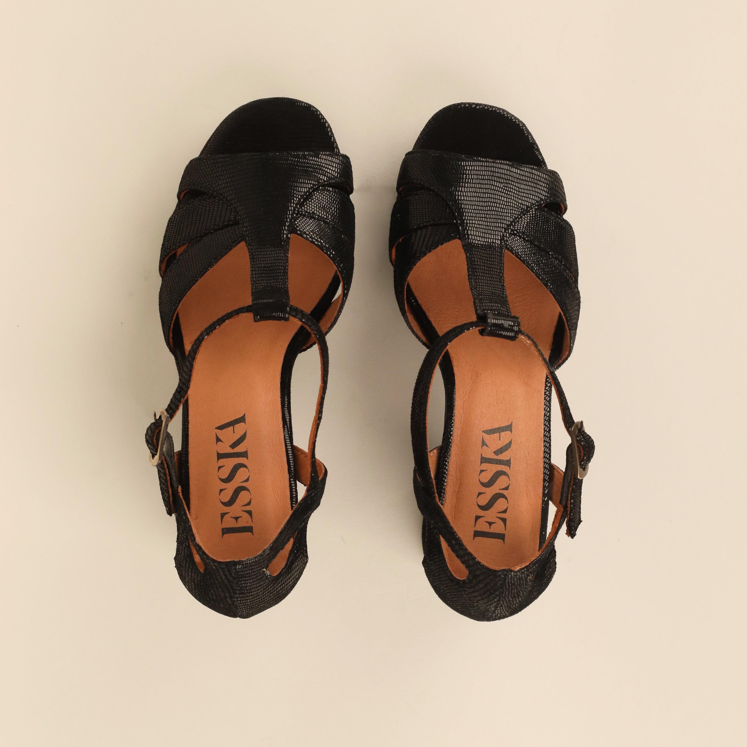 Valerie Metallic Black High Sandal by Esska