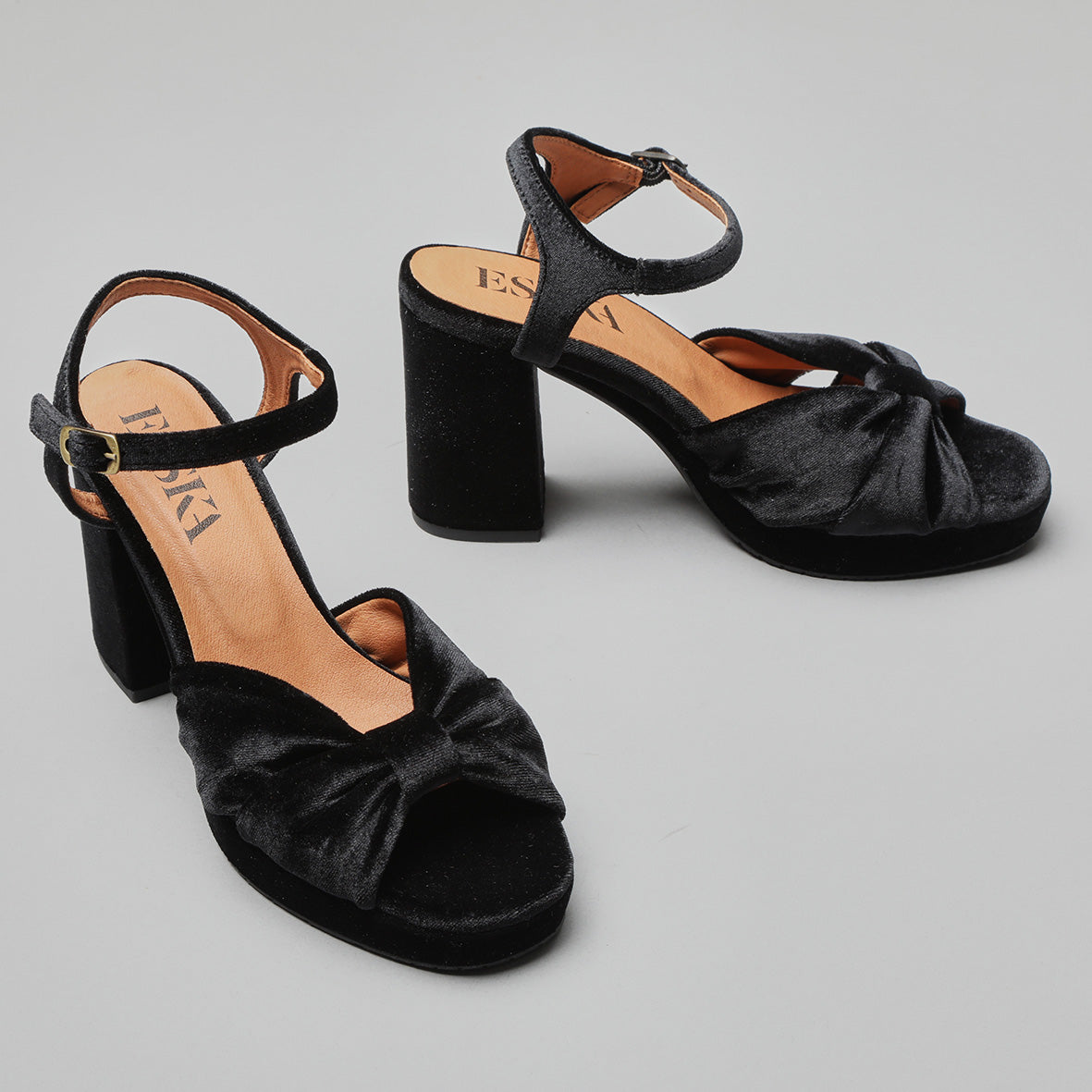Vanya Velvet Black High Sandal by Esska Shoes Ltd