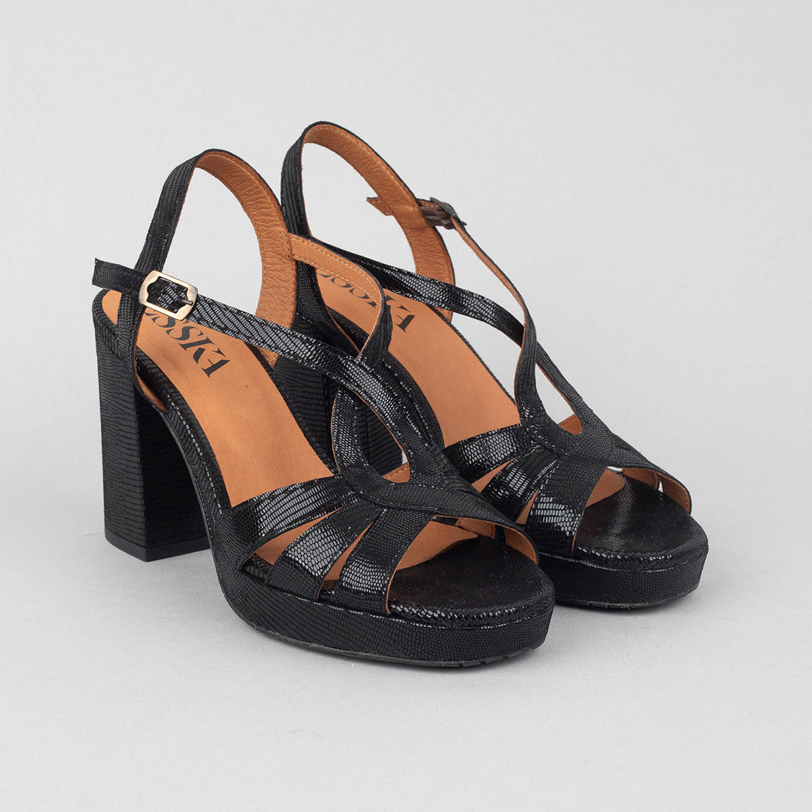 Veda Metallic Black High Sandal by Esska