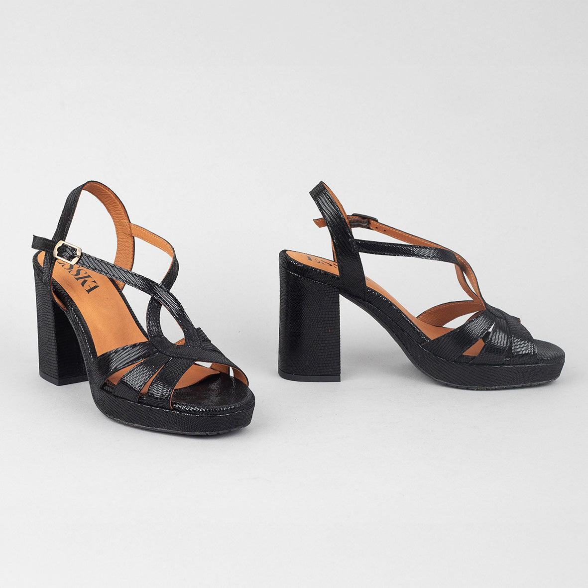 Veda Metallic Black High Sandal by Esska