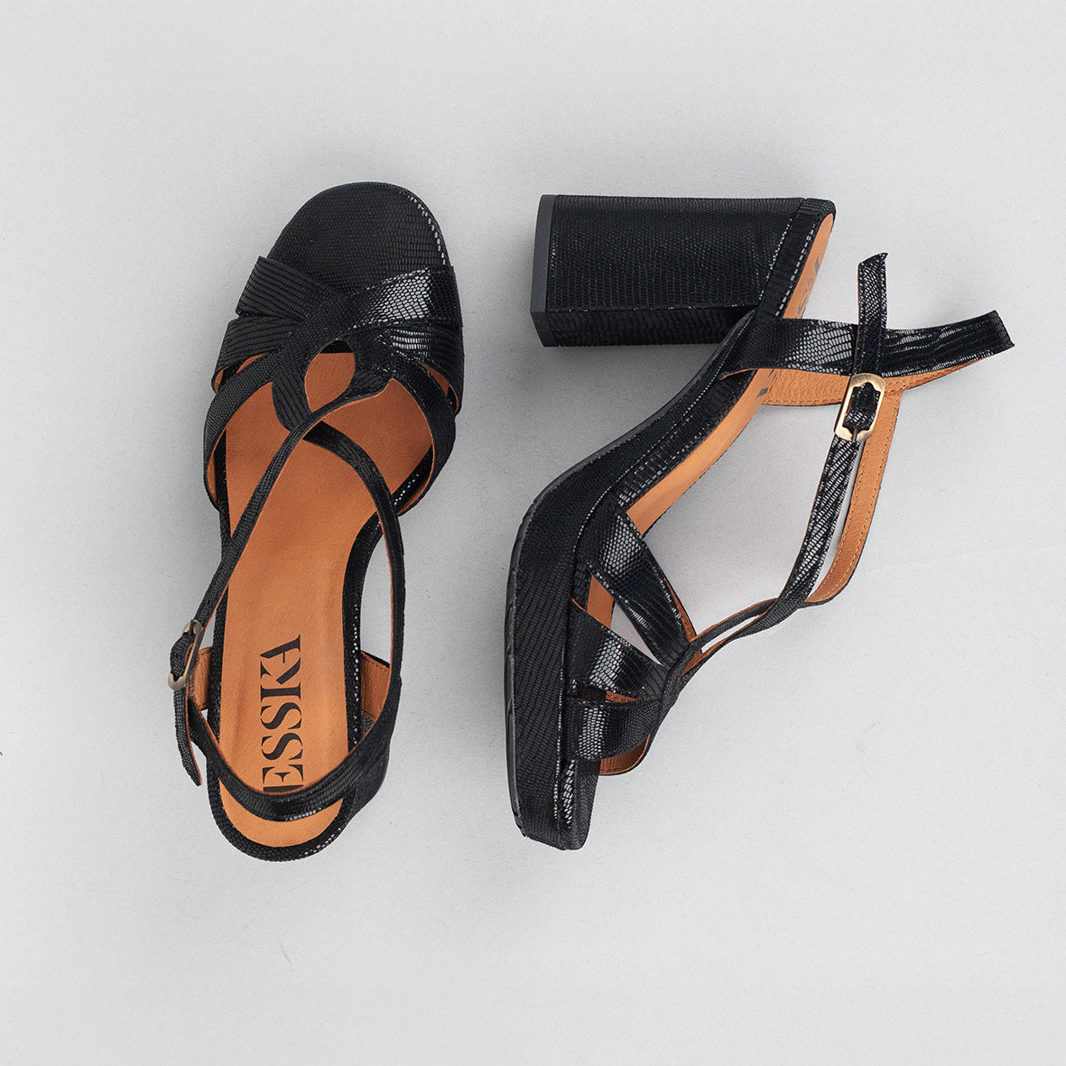Veda Metallic Black High Sandal by Esska