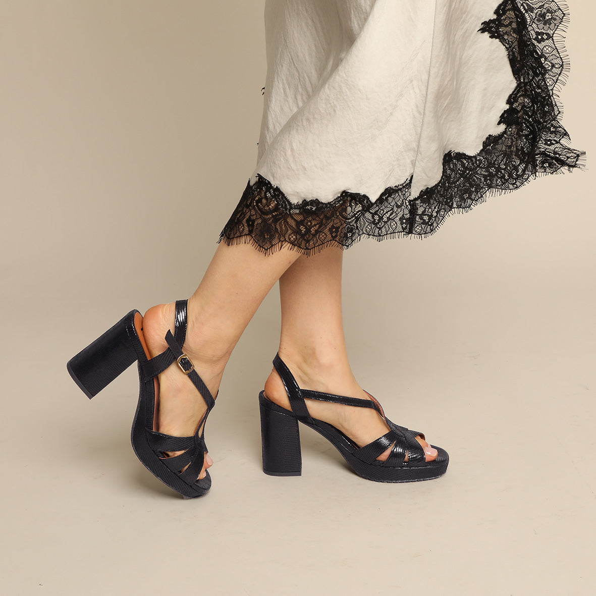 Veda Metallic Black High Sandal by Esska