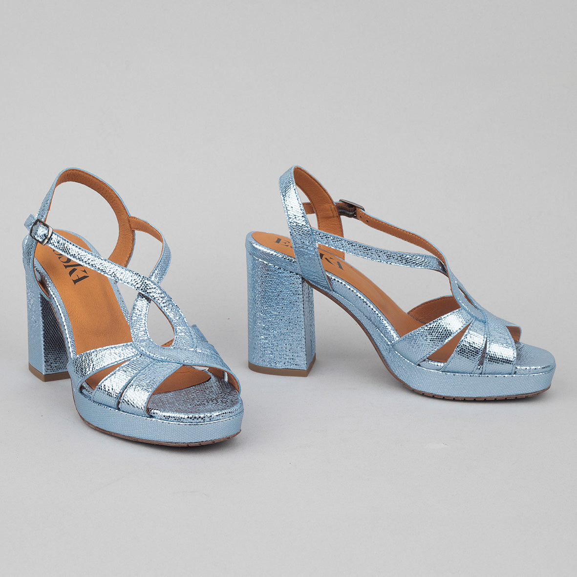 Veda Metallic Blue High Sandal by Esska