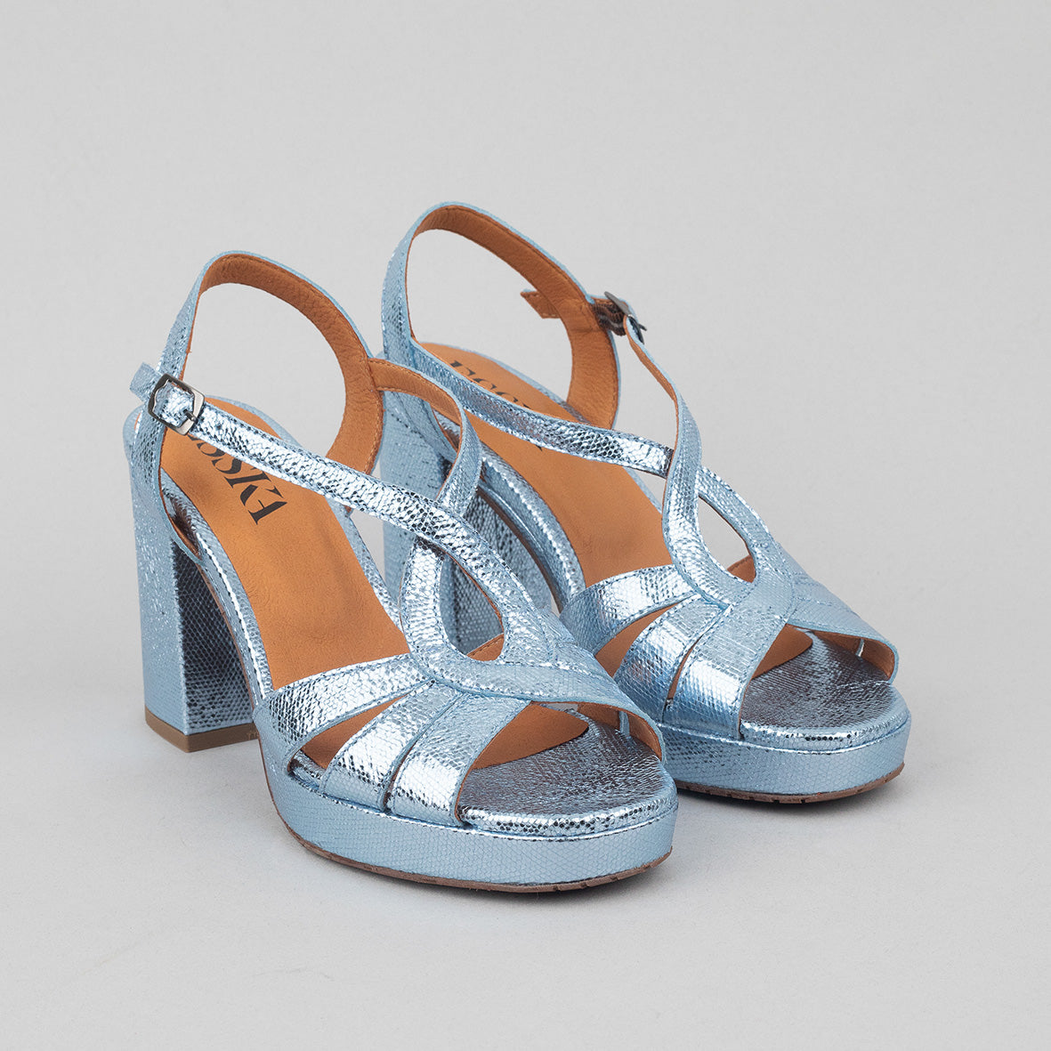 Veda Metallic Blue High Sandal by Esska
