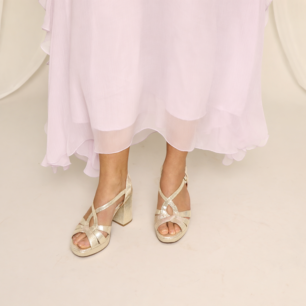 Veda Platinum High Sandal by Esska