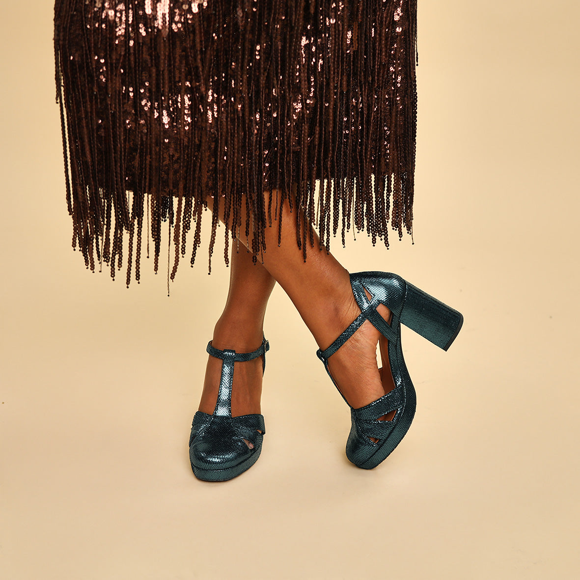 Venice Metallic Teal High Shoe by Esska