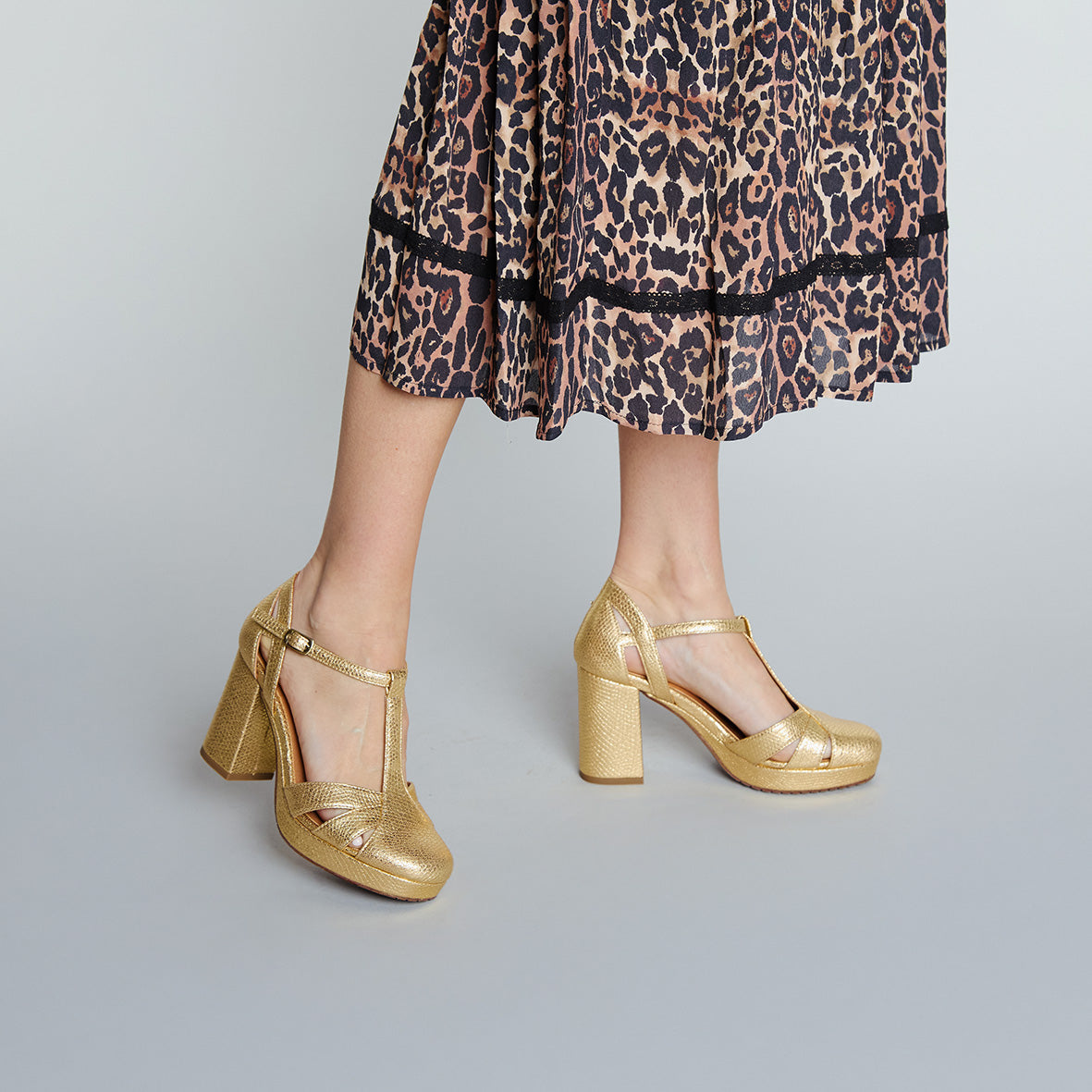 Venice Vegan Embossed Gold Mid High Shoe by Esska