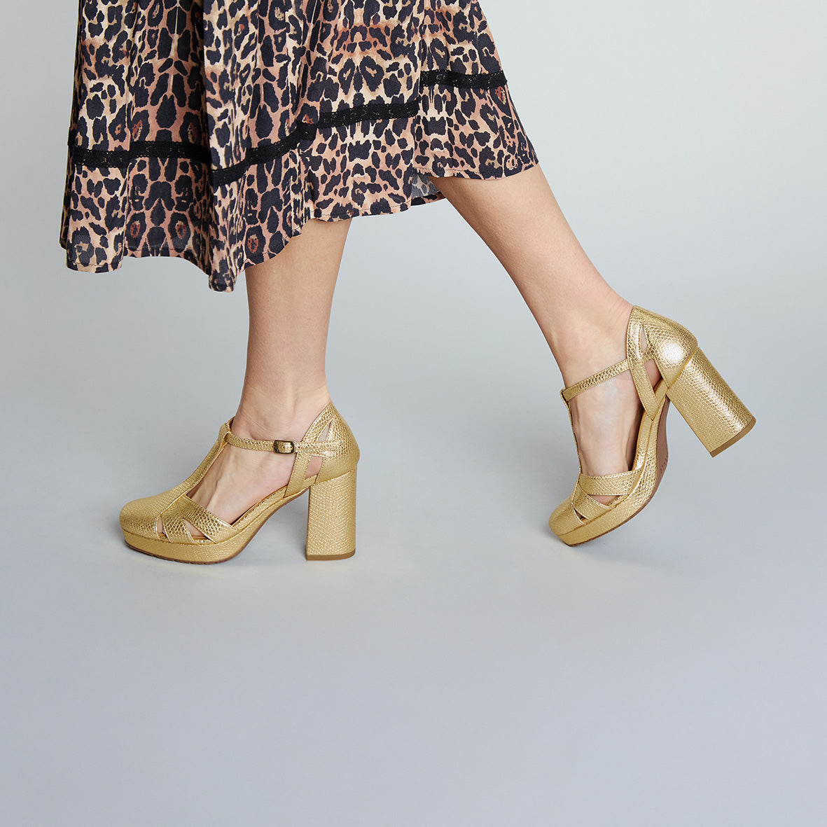 Venice Vegan Embossed Gold Mid High Shoe by Esska