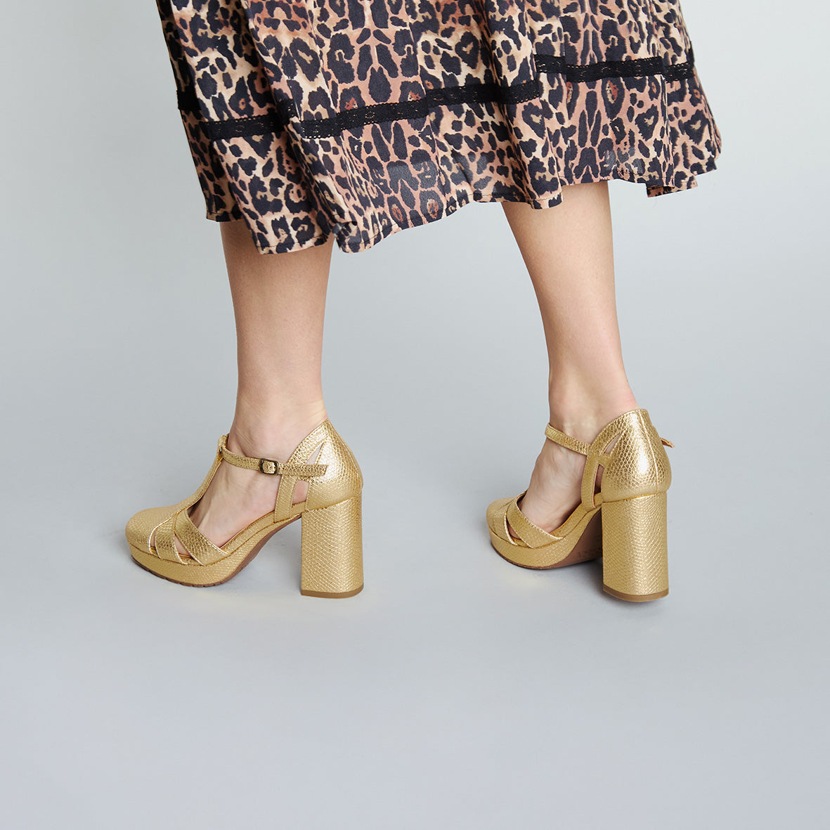 Venice Vegan Embossed Gold Mid High Shoe by Esska