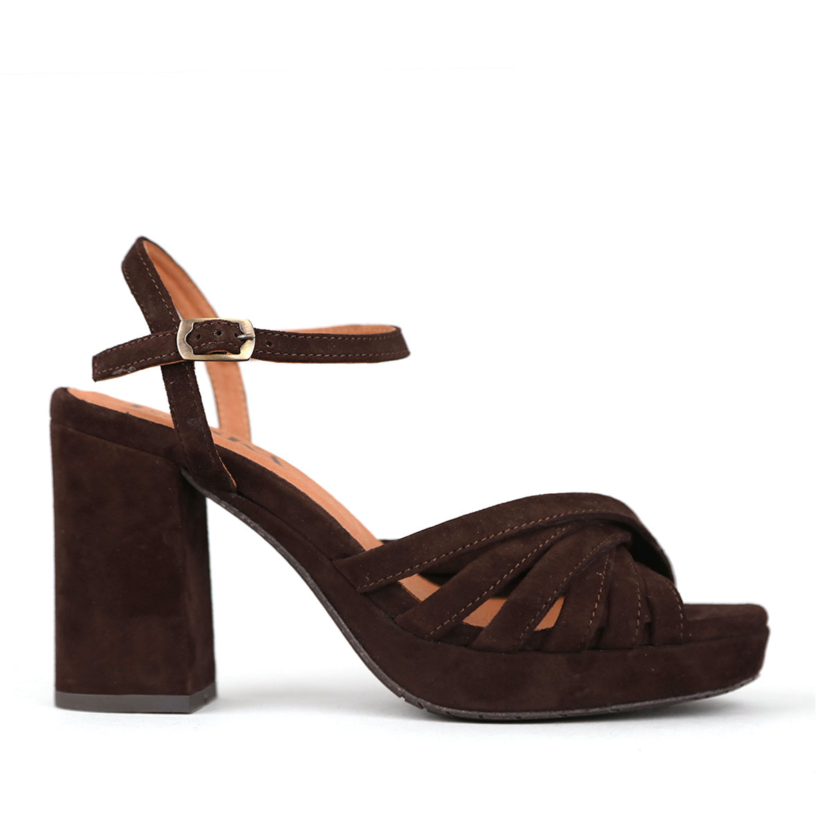 Veronica Suede Dark Brown High Sandal by Esska