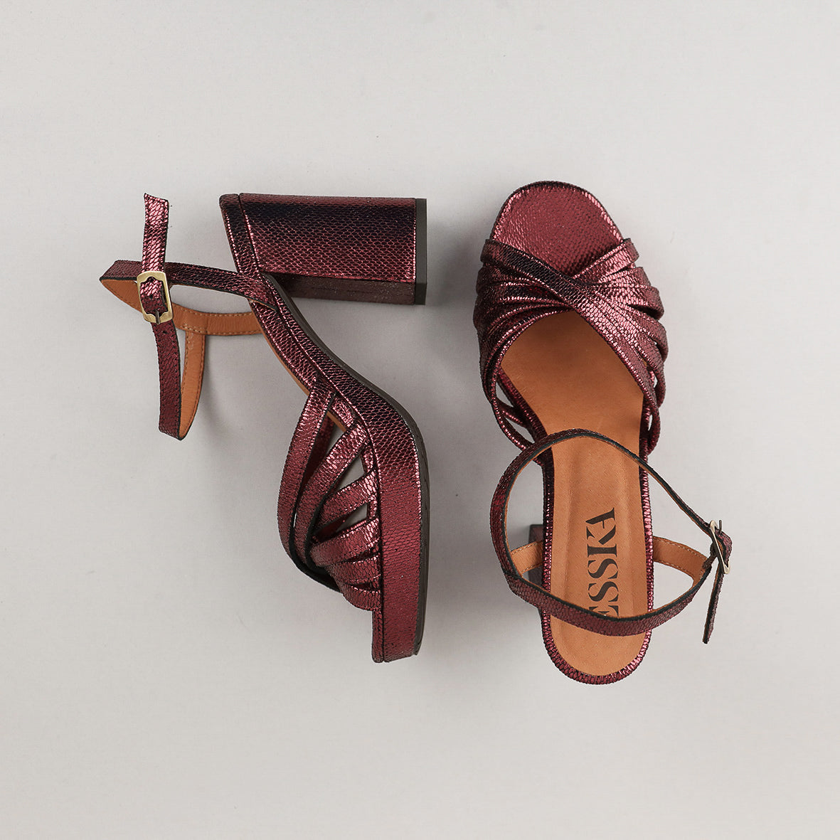 Veronica Metallic Burgundy High Sandal by Esska
