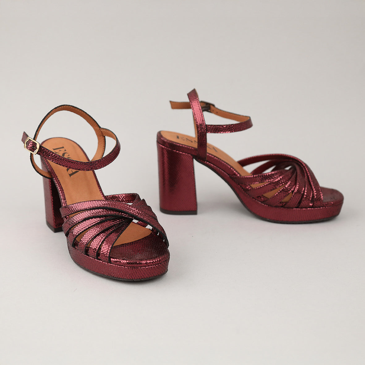 Veronica Metallic Burgundy High Sandal by Esska