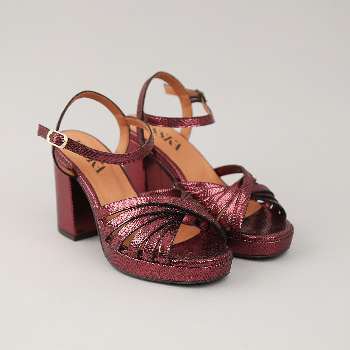 Veronica Metallic Burgundy High Sandal by Esska