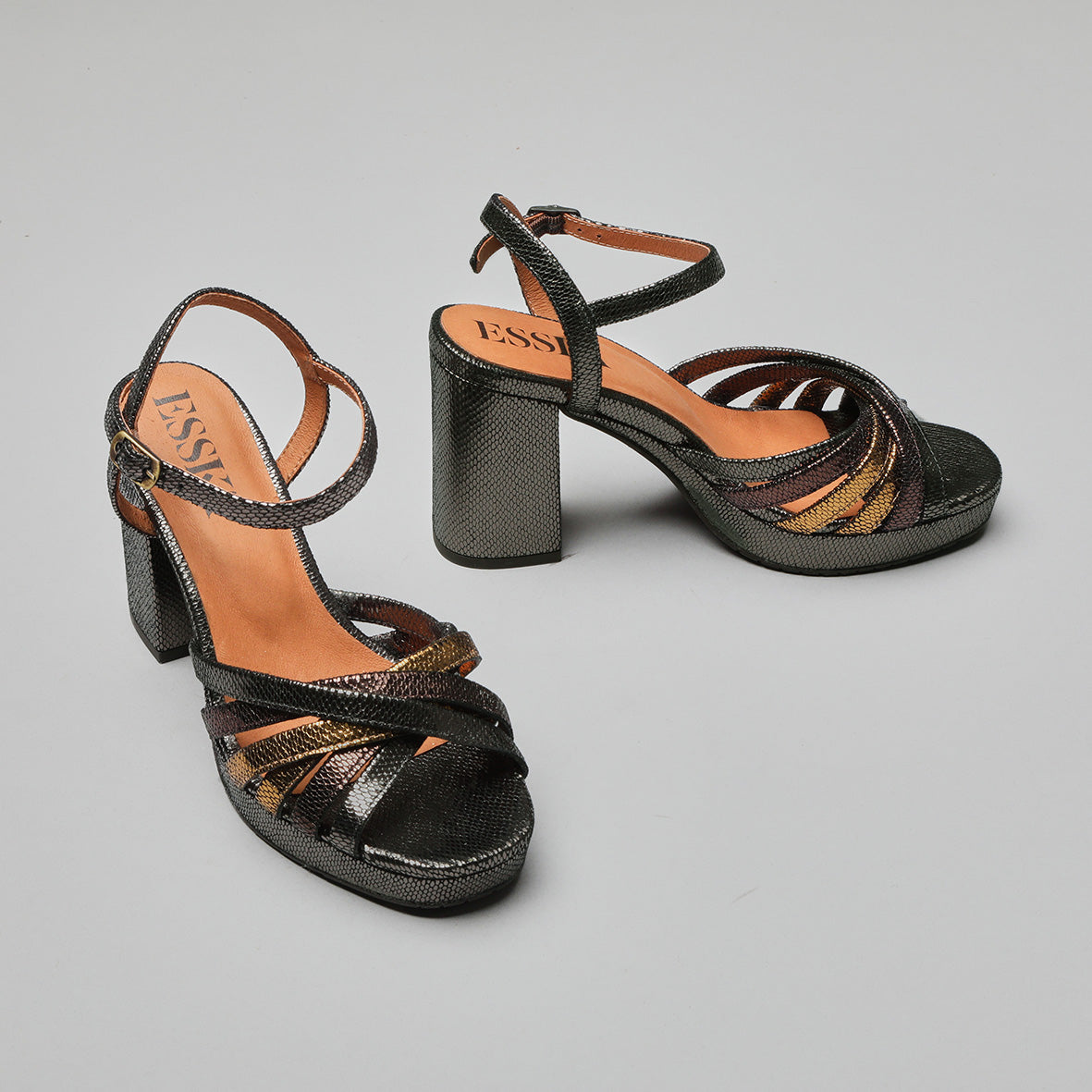 Veronica Metallic Niquel High Sandal by Esska