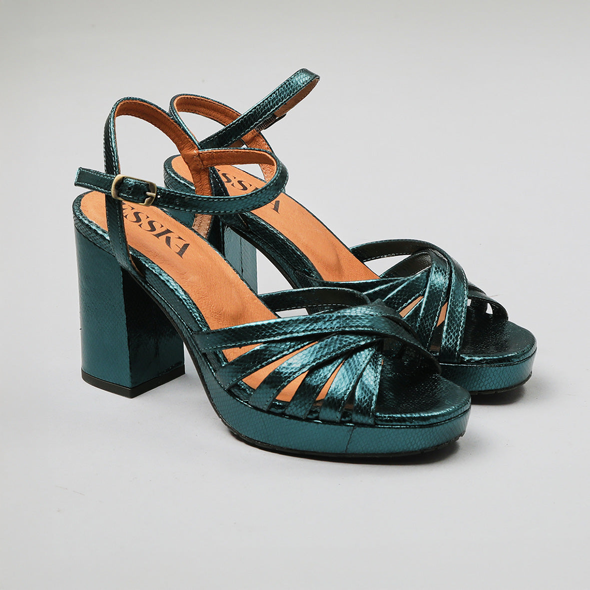Veronica Metallic Teal High Sandal by Esska