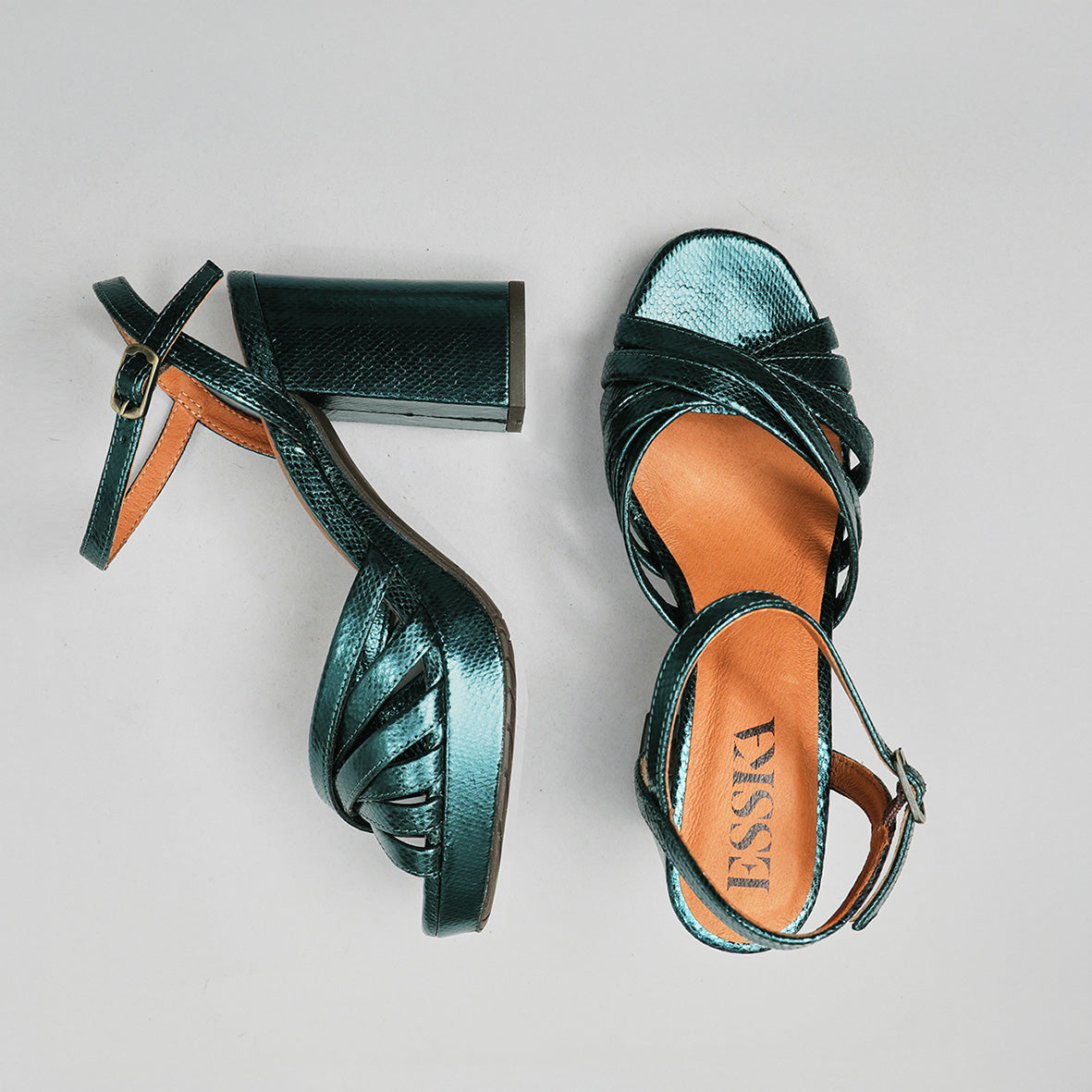 Veronica Metallic Teal High Sandal by Esska