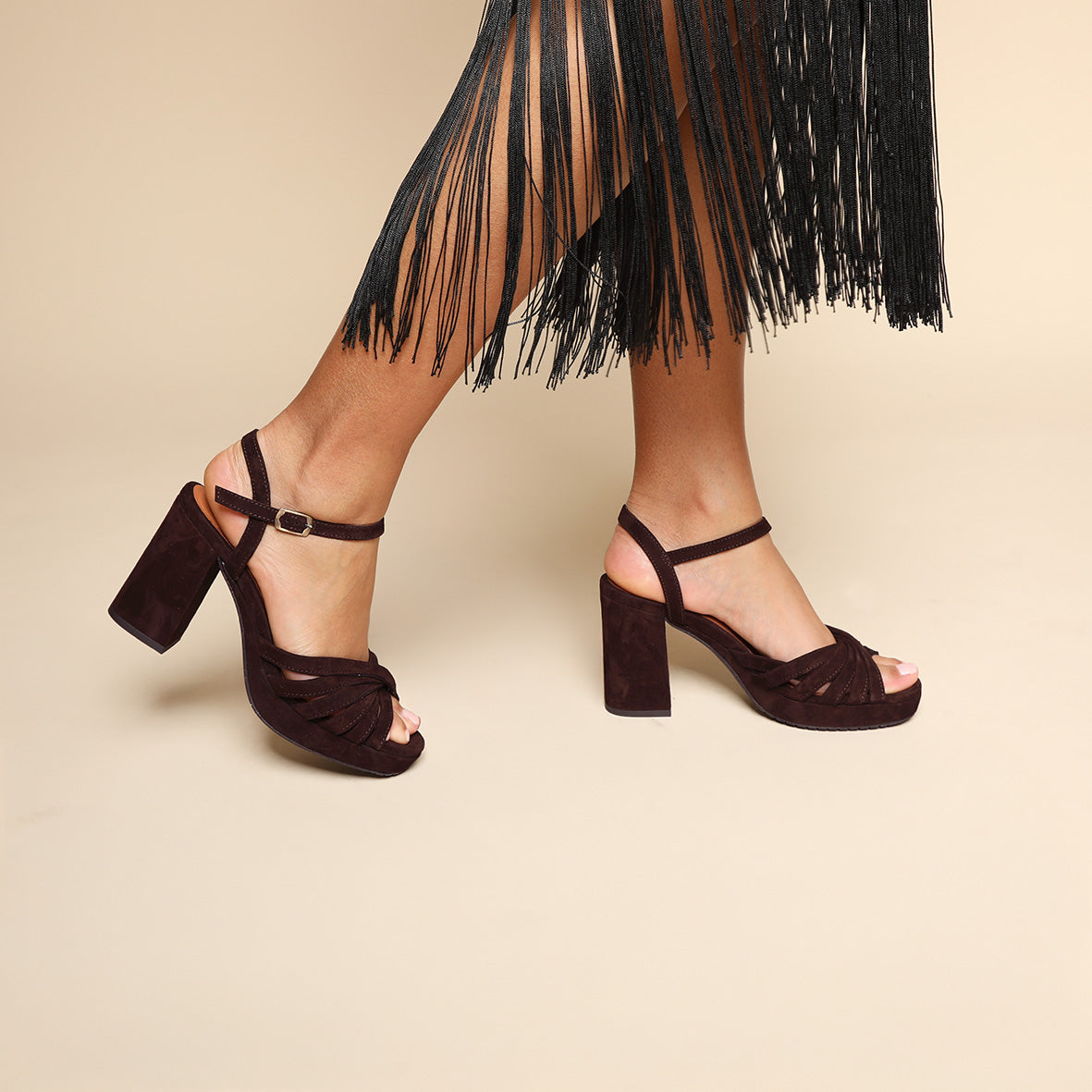 Veronica Suede Dark Brown High Sandal by Esska