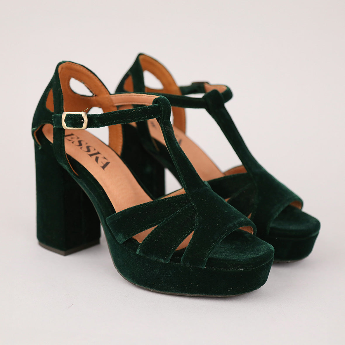 Victoria Velvet Dark Green High Sandal by Esska