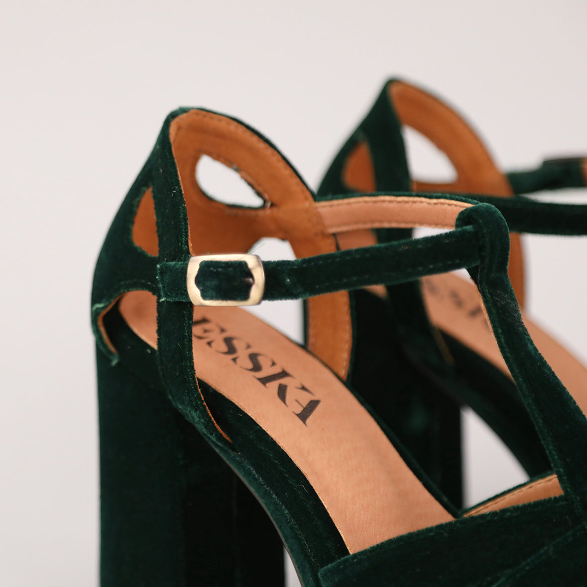 Victoria Velvet Dark Green High Sandal by Esska