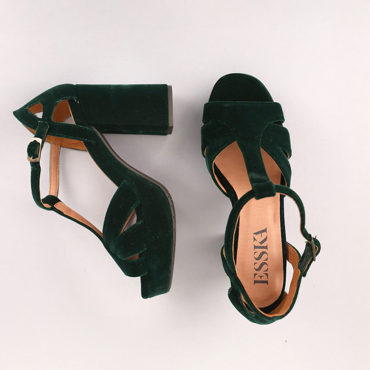 Victoria Velvet Dark Green High Sandal by Esska