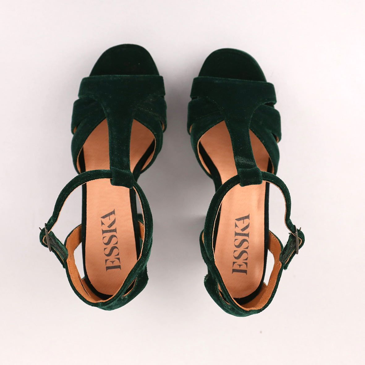 Victoria Velvet Dark Green High Sandal by Esska