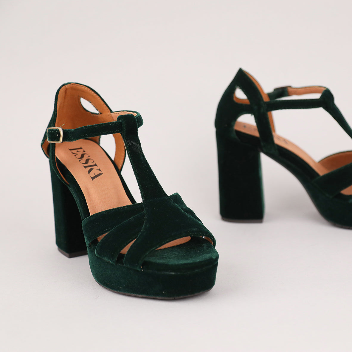 Victoria Velvet Dark Green High Sandal by Esska