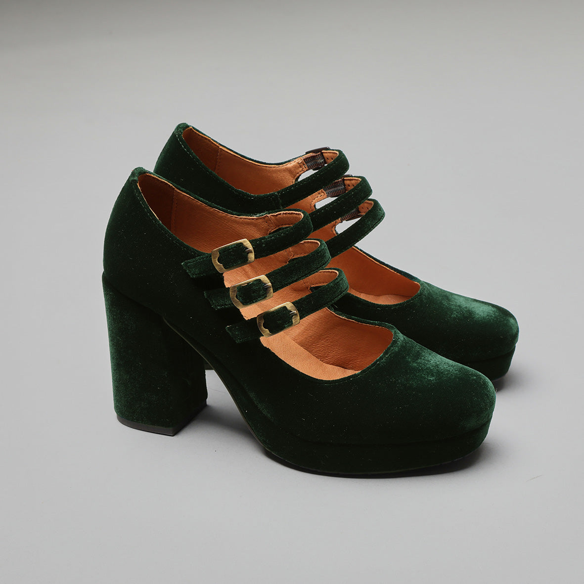 Violet Velvet Dark Green High Shoe by Esska Shoes Ltd