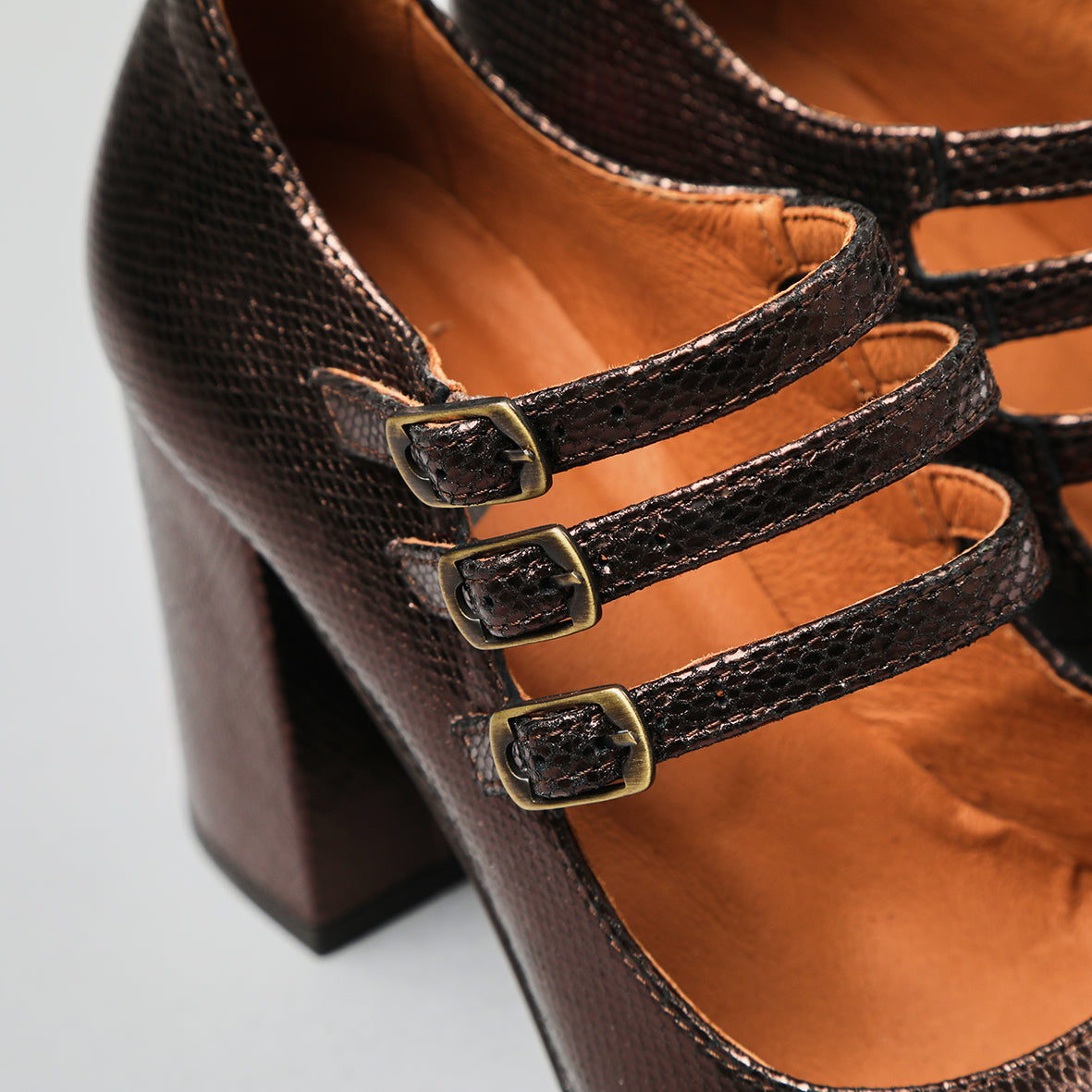 Violet Metallic Dark Brown High Shoe by Esska Shoes Ltd