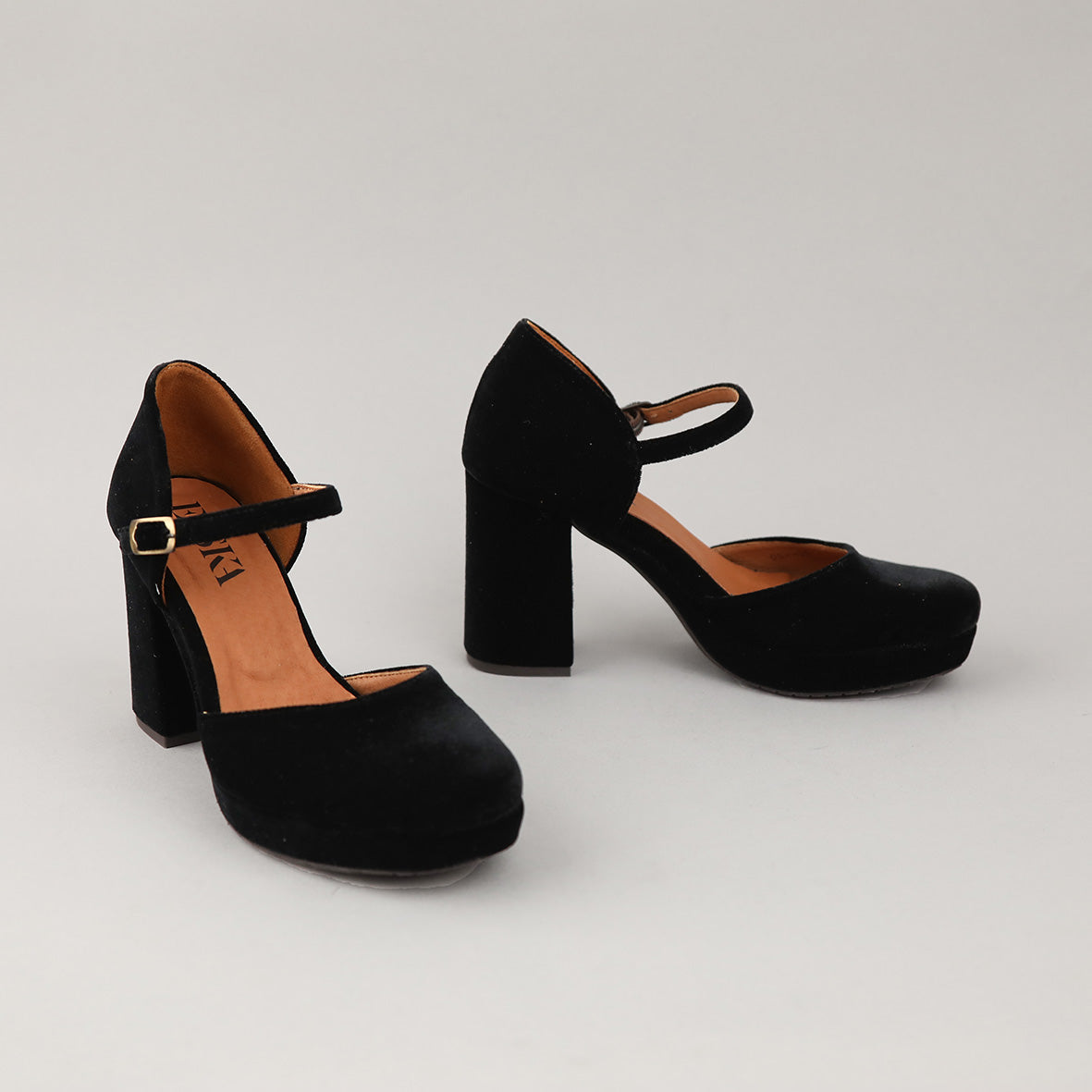 Viv Velvet Black High Shoe by Esska