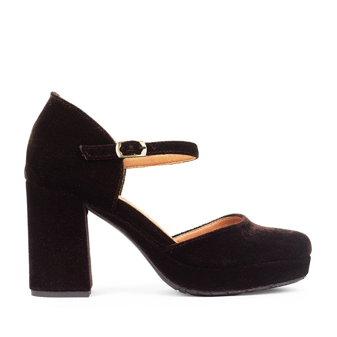 Viv Velvet Dark Brown High Shoe by Esska