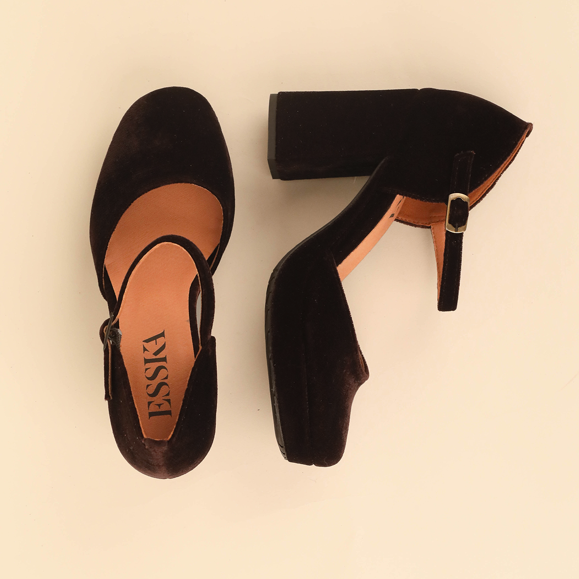 Viv Velvet Dark Brown High Shoe by Esska
