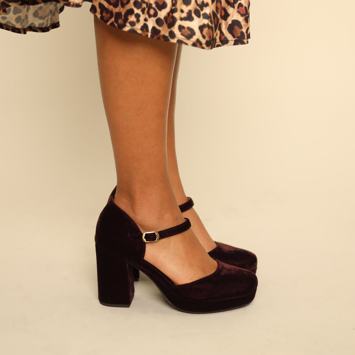 Viv Velvet Dark Brown High Shoe by Esska