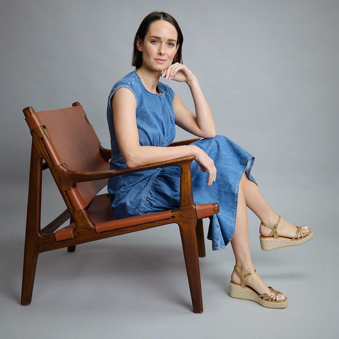 Wafa WIDE Vegan Gold Low Sandal by Esska