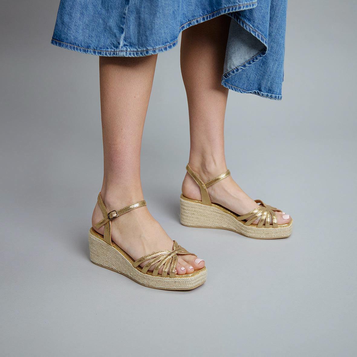Wafa WIDE Vegan Gold Low Sandal by Esska