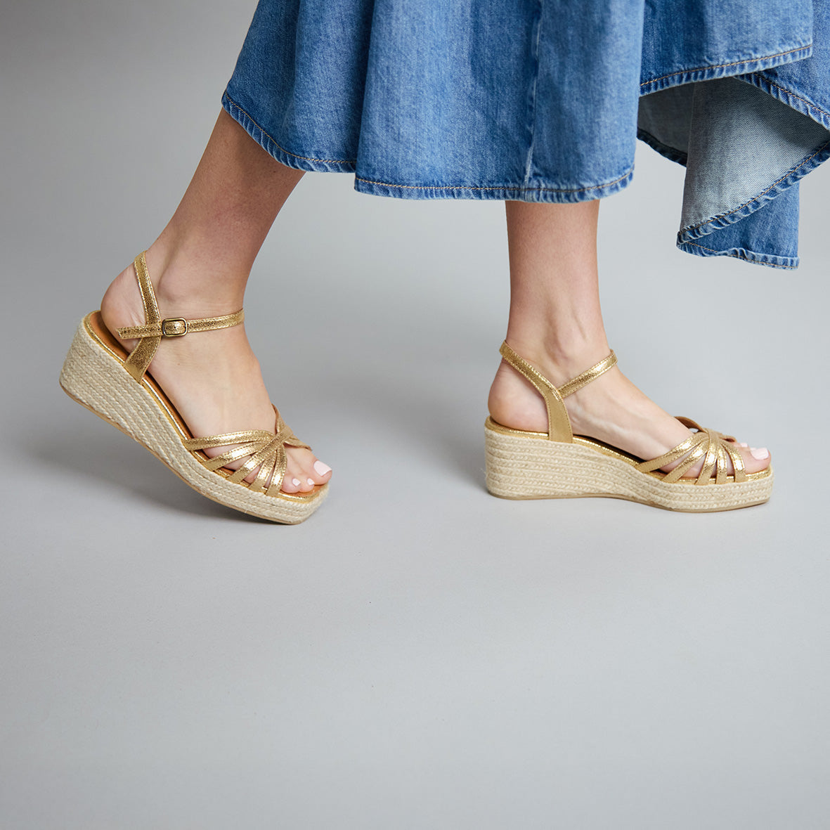 Wafa WIDE Vegan Gold Low Sandal by Esska
