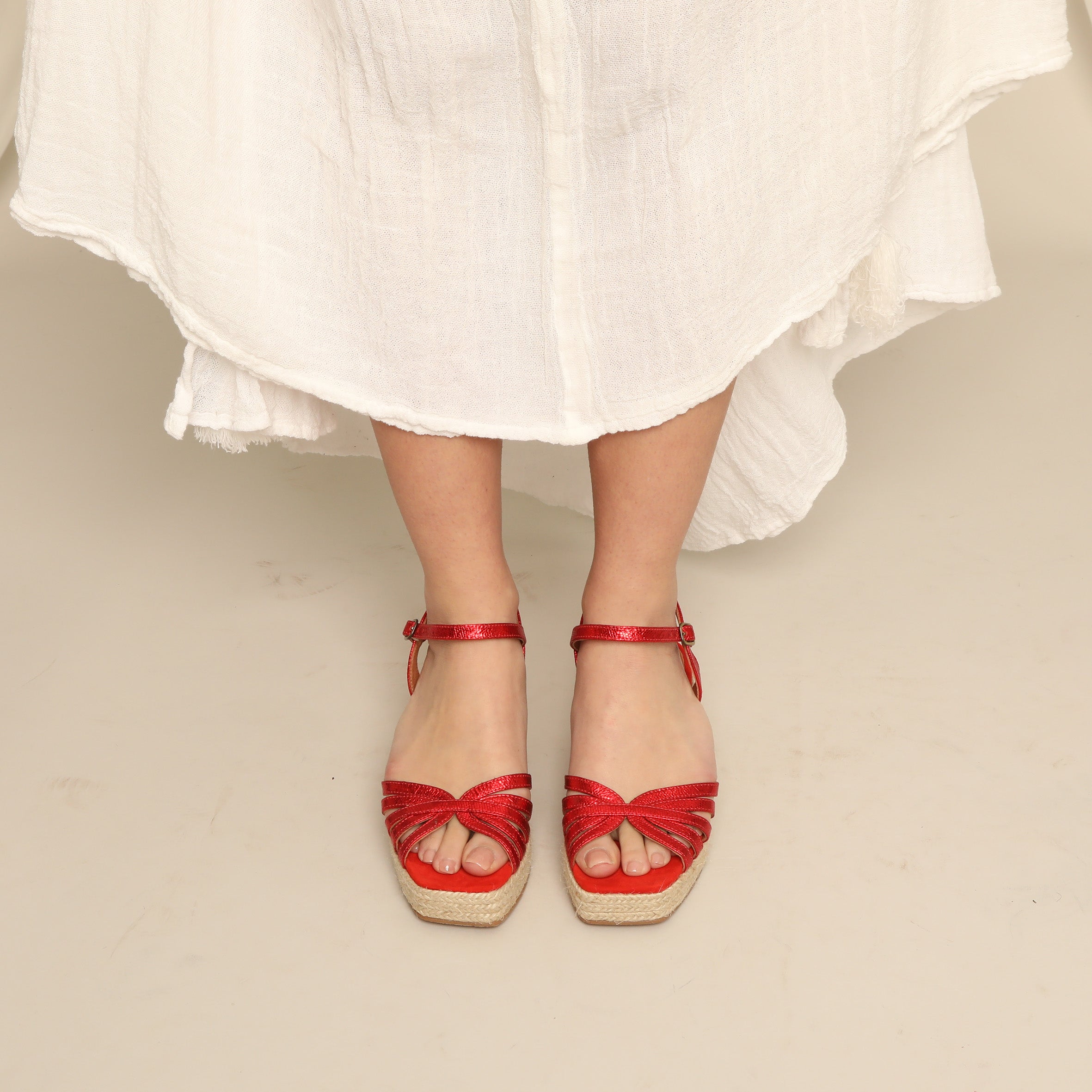 Wafa Metallic Red Low Sandal by Esska