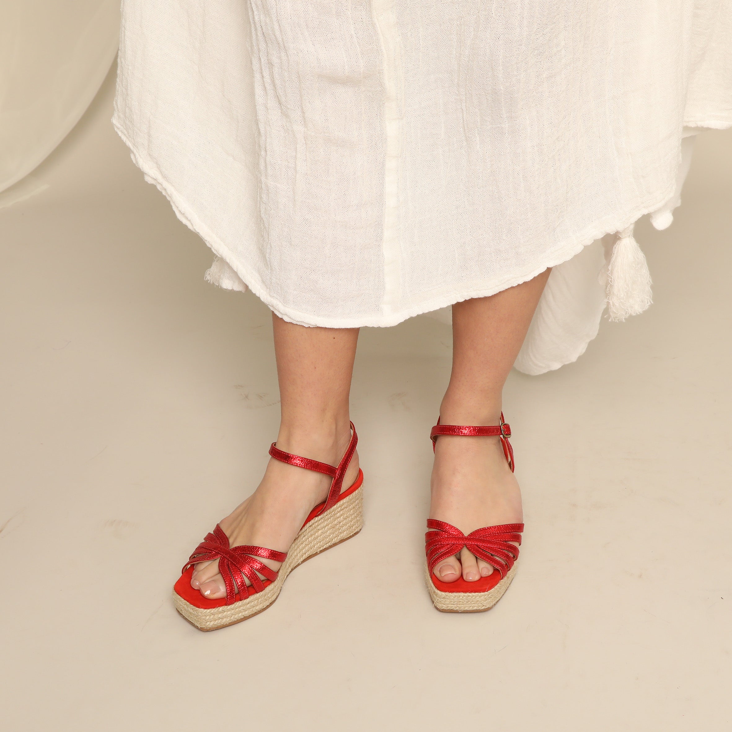 Wafa Metallic Red Low Sandal by Esska