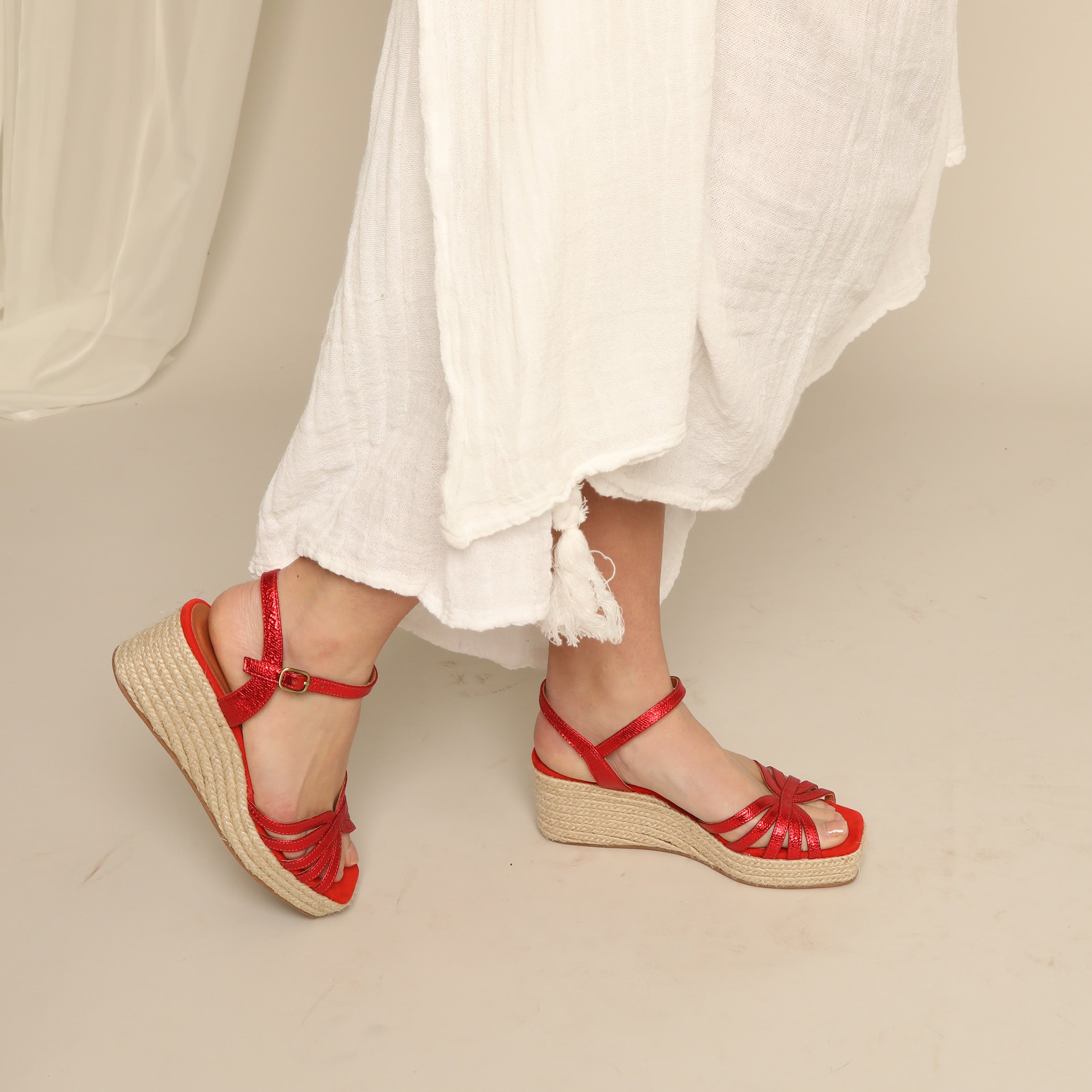 Wafa WIDE Metallic Red Low Sandal by Esska