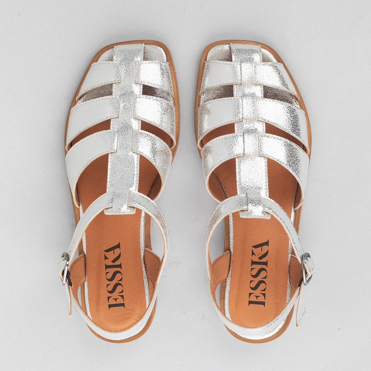 Zak Vegan Silver Flat Sandal by Esska