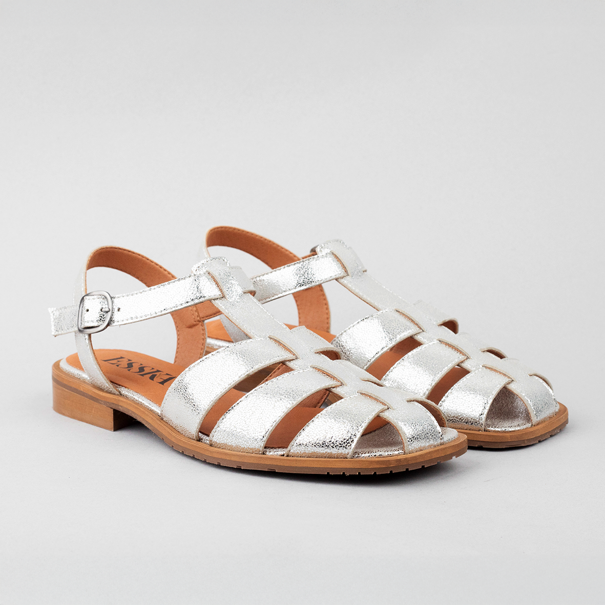 Zak Vegan Silver Flat Sandal by Esska