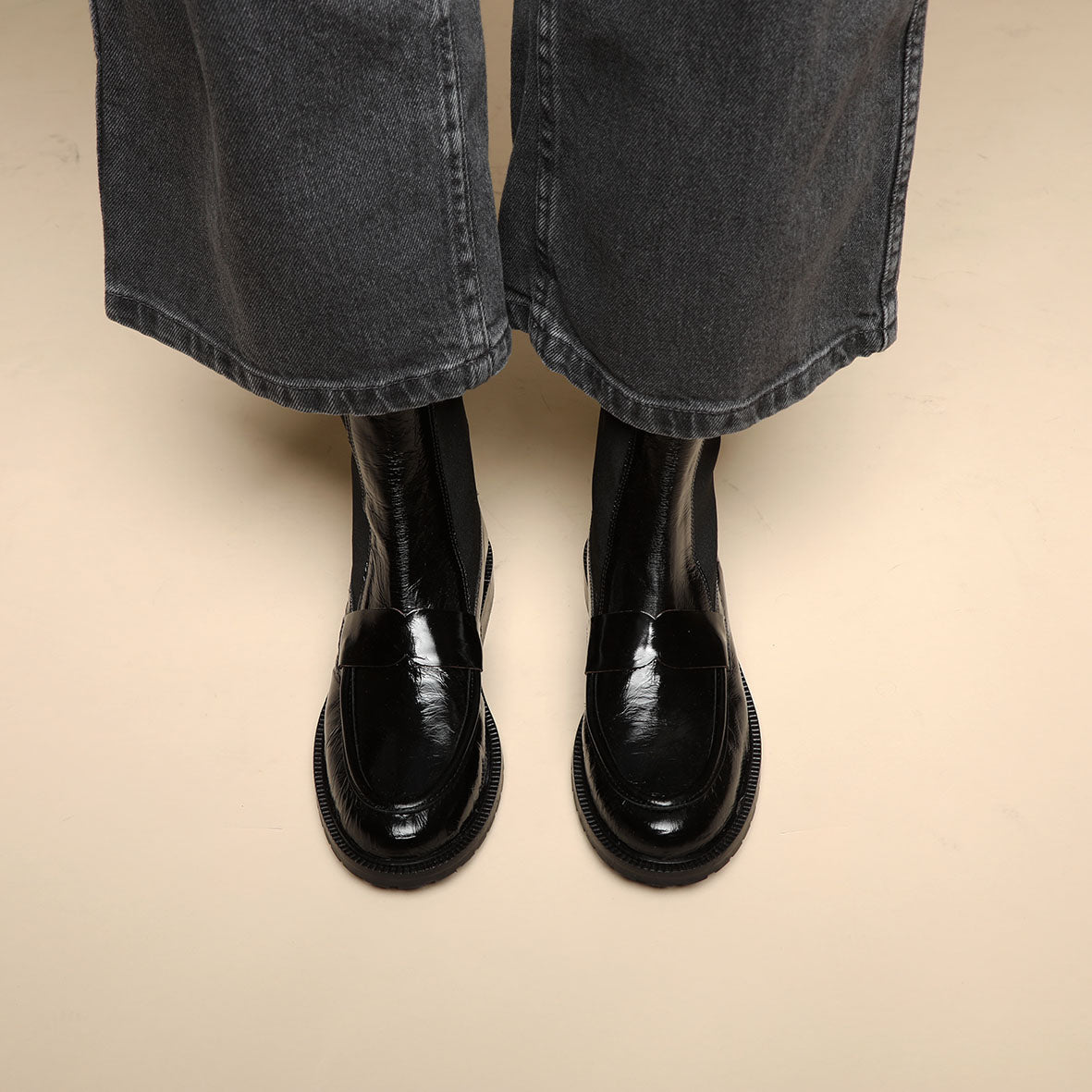 Kayan Patent Black Flat Boot by Esska Shoes Ltd