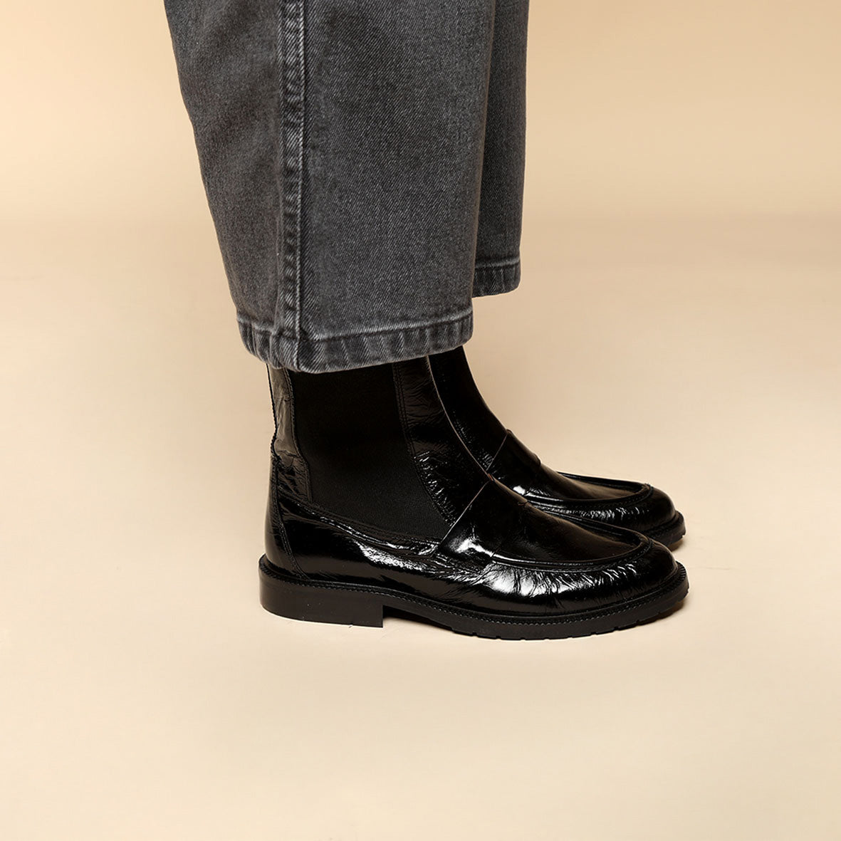 Kayan Patent Black Flat Boot by Esska Shoes Ltd