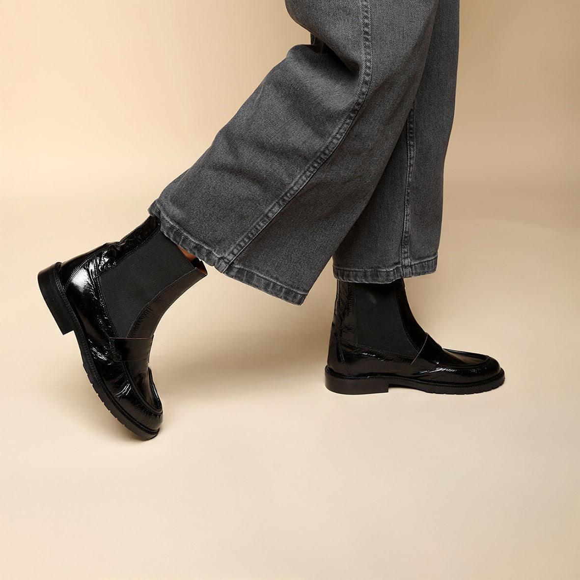 Kayan Patent Black Flat Boot by Esska Shoes Ltd