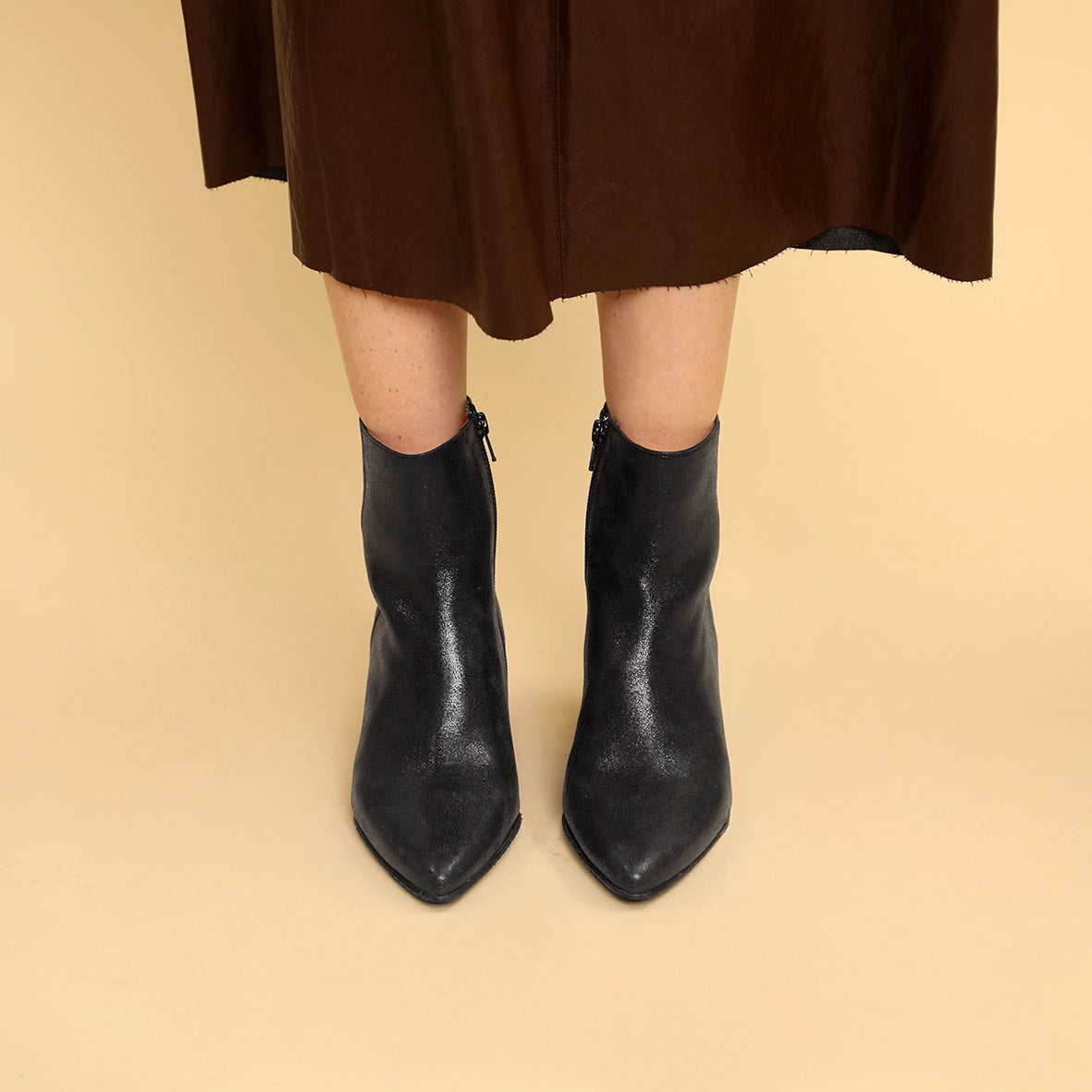 Lorna Metallic Black Mid Boot by Esska