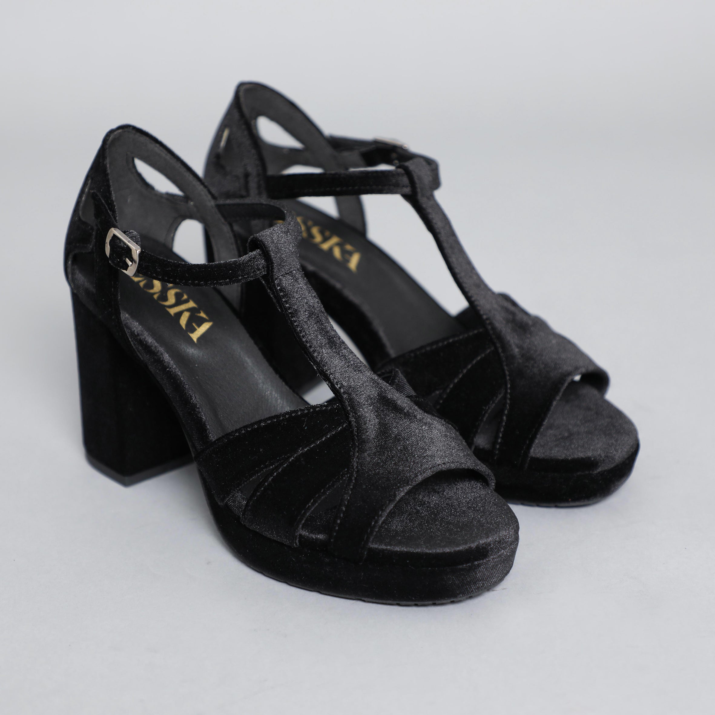 Valerie VEGAN Velvet Black High Sandal by Esska