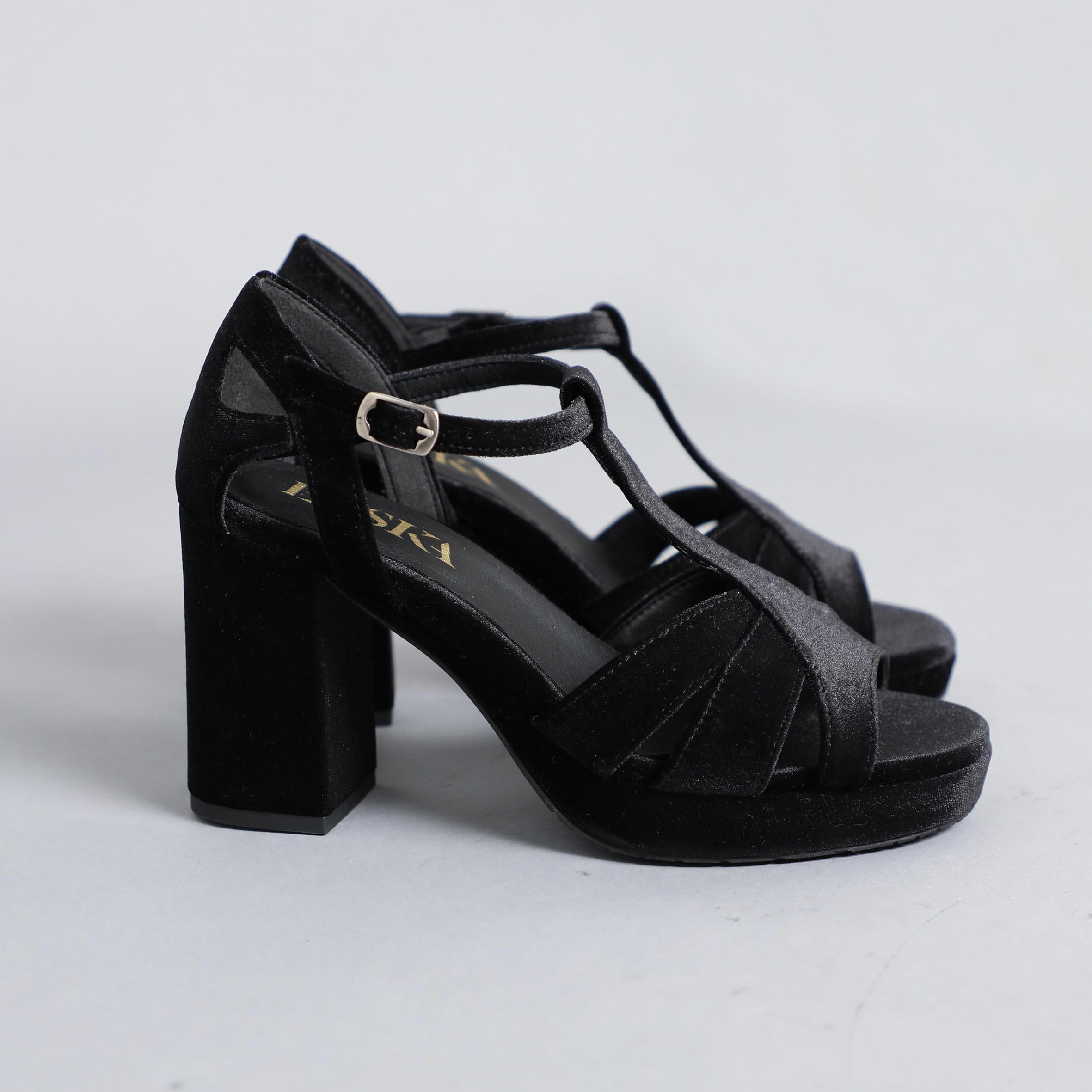 Valerie VEGAN Velvet Black High Sandal by Esska