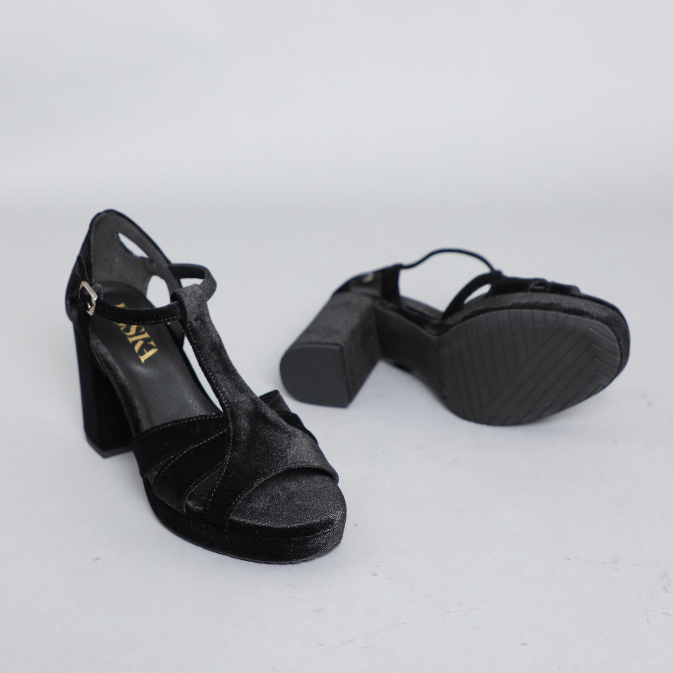Valerie VEGAN Velvet Black High Sandal by Esska