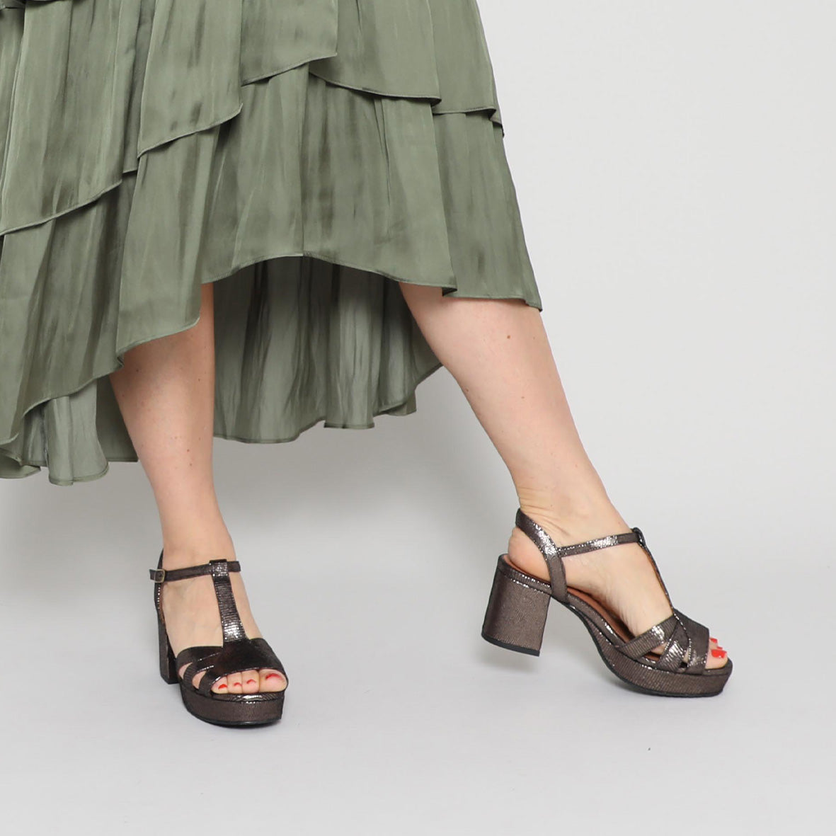 Charlie Anthracite Metallic Mid Sandal by Esska