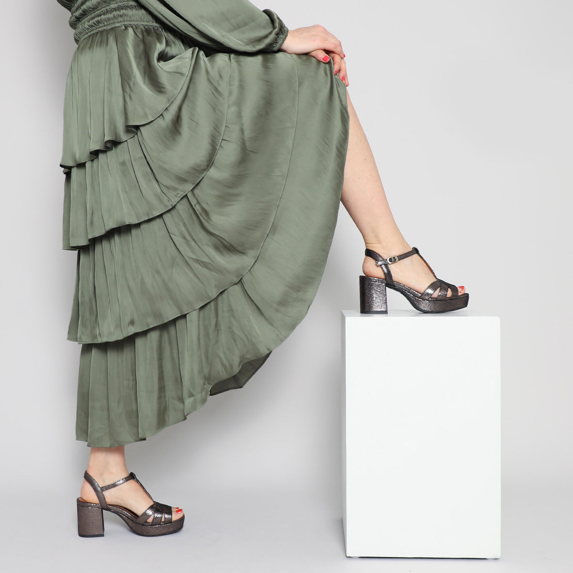 Charlie Anthracite Metallic Mid Sandal by Esska