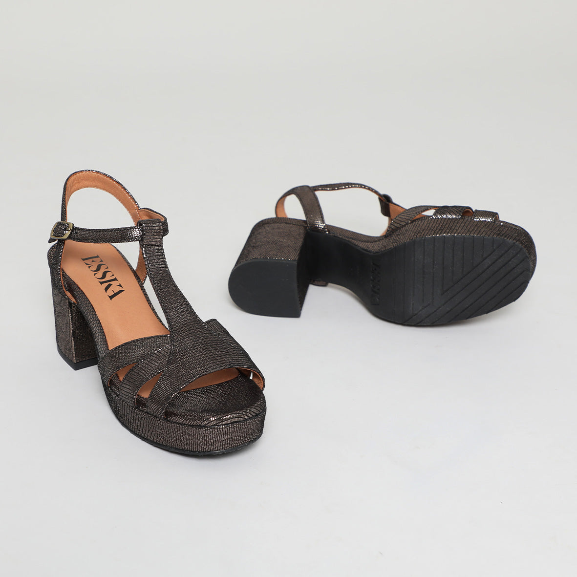 Charlie Anthracite Metallic Mid Sandal by Esska